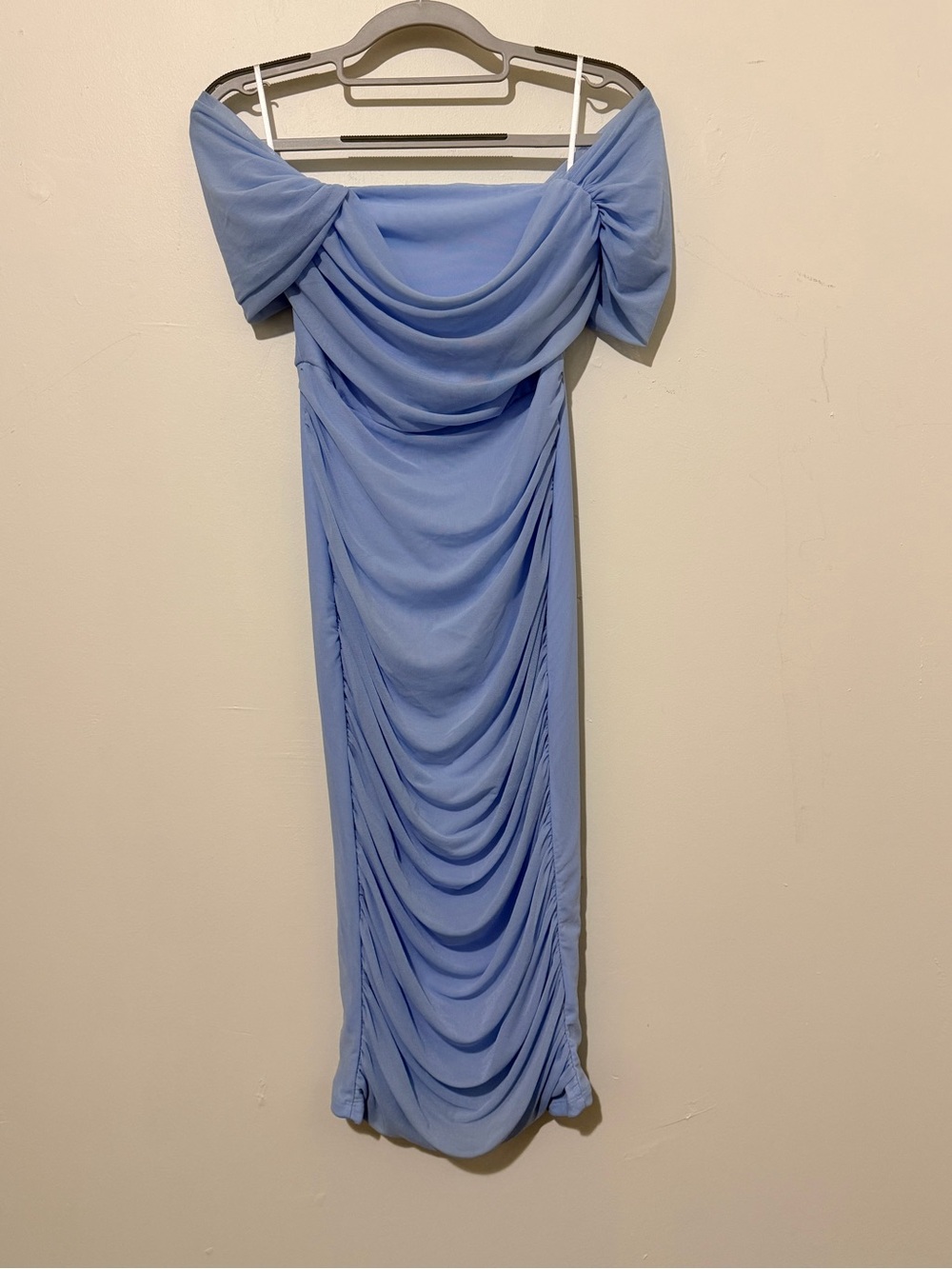 Strapless Ruched Midi Dress in Periwinkle